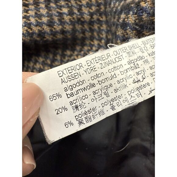 ZARA Houndstooth Wool Blend Long Coat Size L Brown Navy Double Breasted - Picture 12 of 14